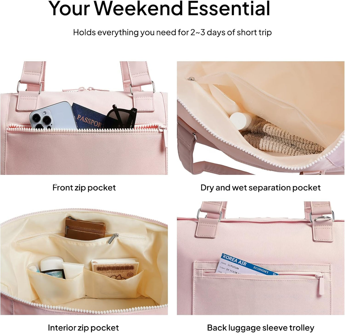 Travel Duffle Bag, Weekender Bags for Women with Shoe Compartment