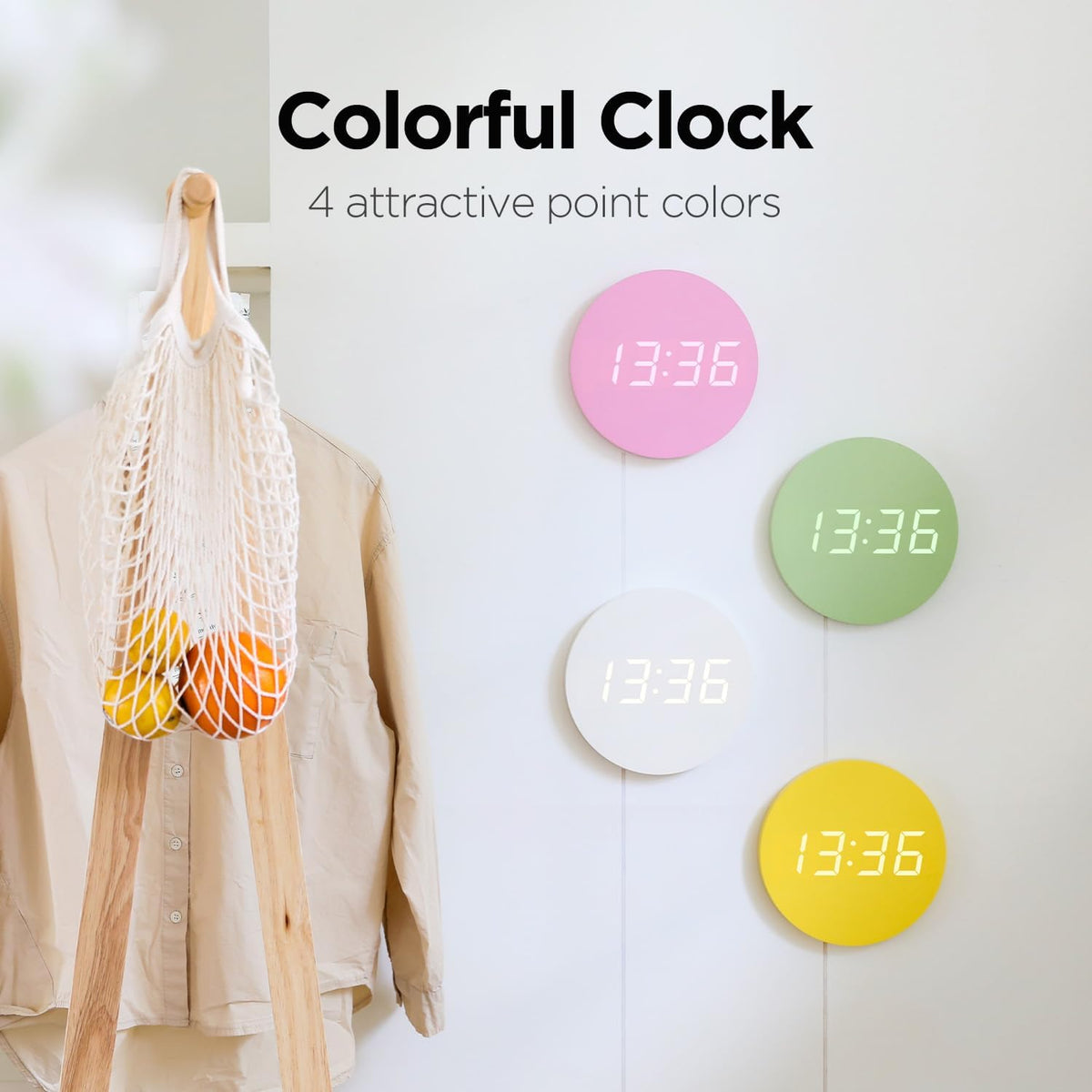 Crayon Mini Digital LED Wall Clock, Nightlight (Lovely Pink)