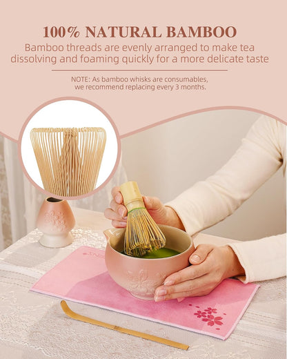 ZENS Premium Matcha Whisk Set, 6pcs Matcha Kit with Matcha Tools, Pink