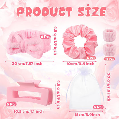 42 Pcs Pink Sleepover Party Supplies 6 Spa Headband 12 Pink Wristbands 6 Hair Clip 6 Hair Scrunchies 6 Mirror 6 Organza Bags for Spa Party Favors Birthday Slumber Bridal Showers Gifts