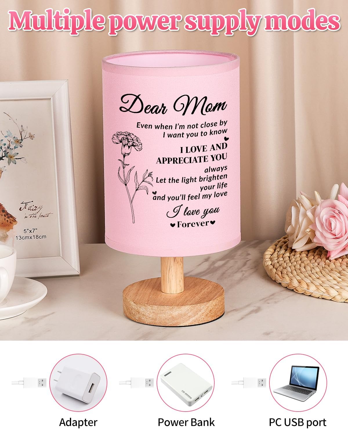 Gifts for Mom from Son, Table Lamp for Mom Birthday Gifts Pink