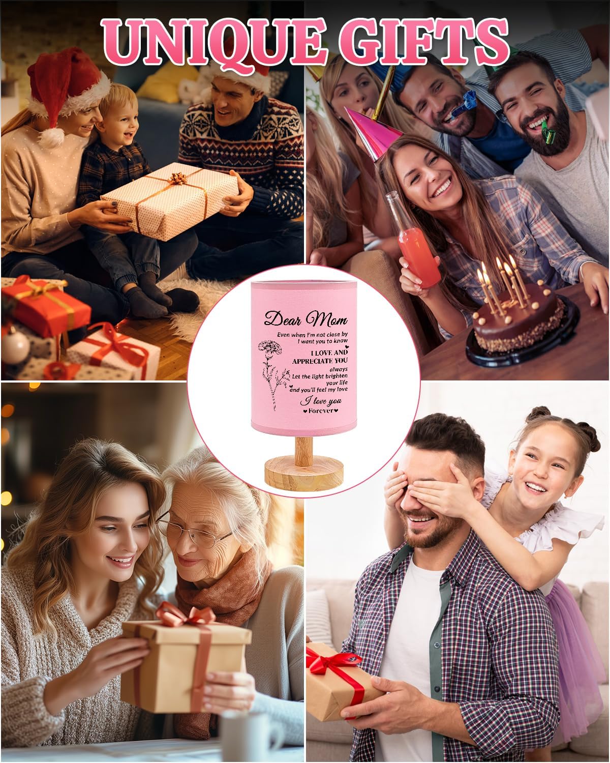 Gifts for Mom from Son, Table Lamp for Mom Birthday Gifts Pink