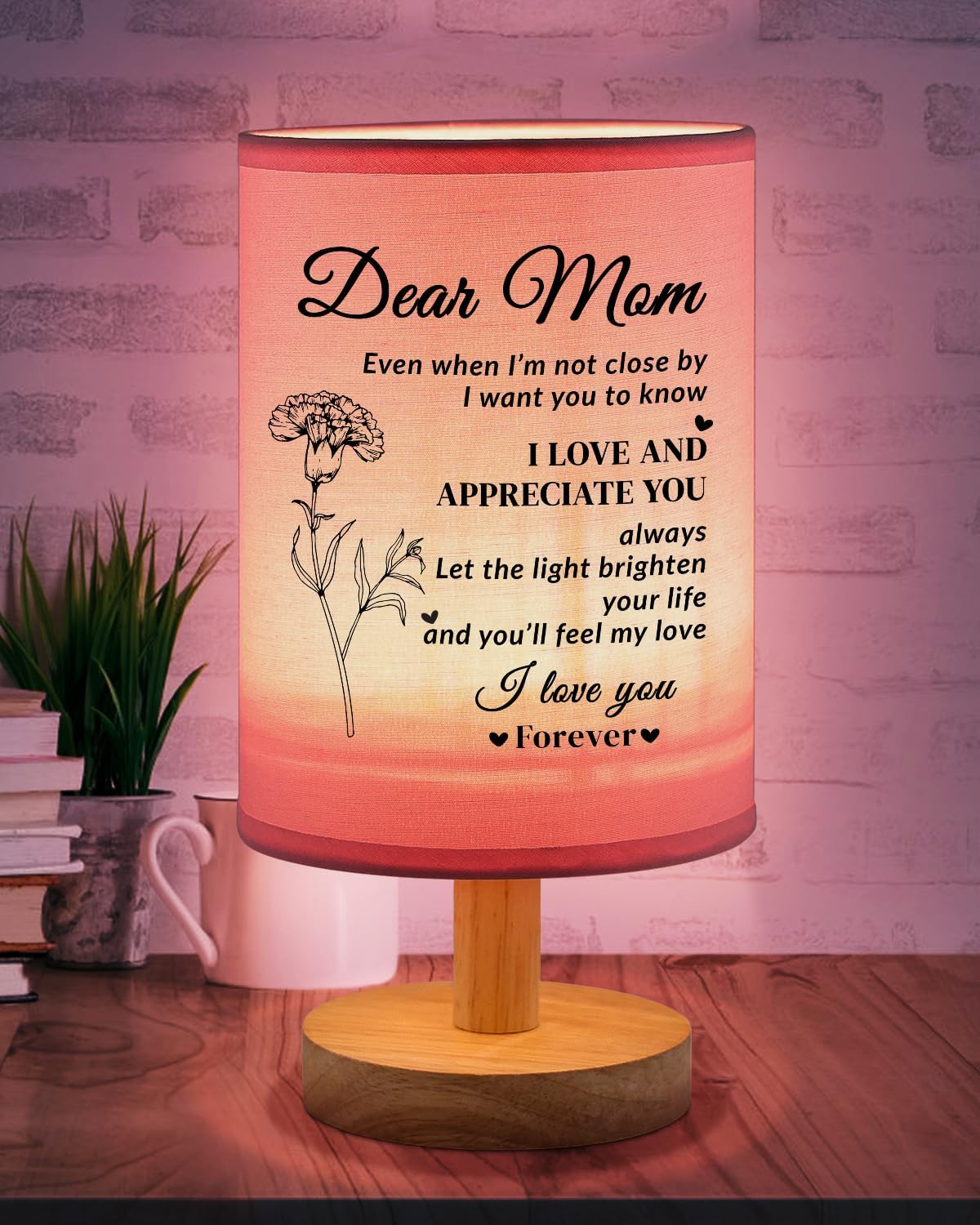 Gifts for Mom from Son, Table Lamp for Mom Birthday Gifts Pink