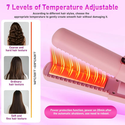 Portable 2 in 1 Travel Straightener and Curler, Cordless Hair Straightener 4500mAh, Rechargeable LCD Flat Iron, Mini Ceramic Curling Iron,USB Rechargeable Hot Tools, Pink