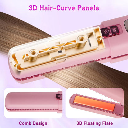 Portable 2 in 1 Travel Straightener and Curler, Cordless Hair Straightener 4500mAh, Rechargeable LCD Flat Iron, Mini Ceramic Curling Iron,USB Rechargeable Hot Tools, Pink