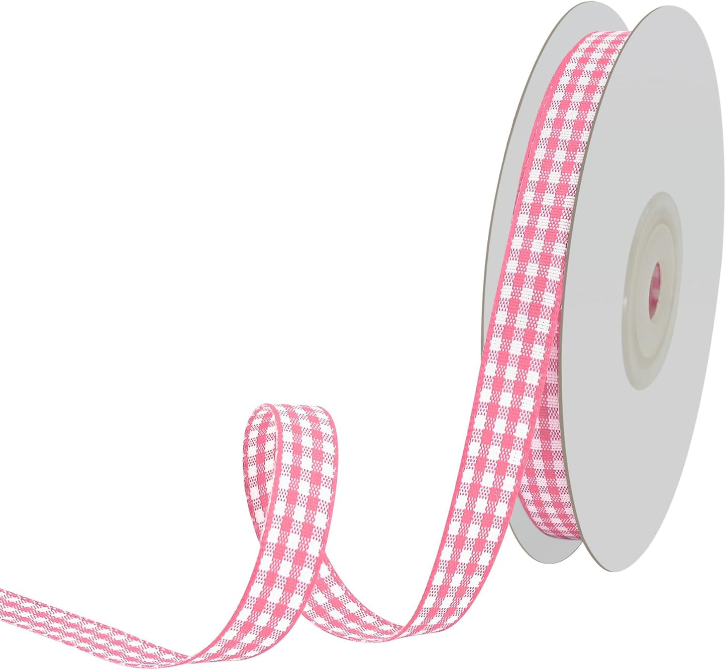 Double Faced 3/8 Inch x 25 Yards Peach Pink Gingham Ribbon Polyester Woven Edge Plaid Ribbon Buffalo Checked Ribbon for Sewing Gift Wrapping DIY Craft Wedding Home Decoration