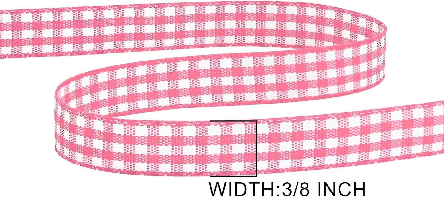 Double Faced 3/8 Inch x 25 Yards Peach Pink Gingham Ribbon Polyester Woven Edge Plaid Ribbon Buffalo Checked Ribbon for Sewing Gift Wrapping DIY Craft Wedding Home Decoration