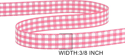 Double Faced 3/8 Inch x 25 Yards Peach Pink Gingham Ribbon Polyester Woven Edge Plaid Ribbon Buffalo Checked Ribbon for Sewing Gift Wrapping DIY Craft Wedding Home Decoration