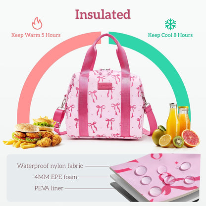 Lunch Bag Women Insulated Leakproof Lunch Box Pink bow