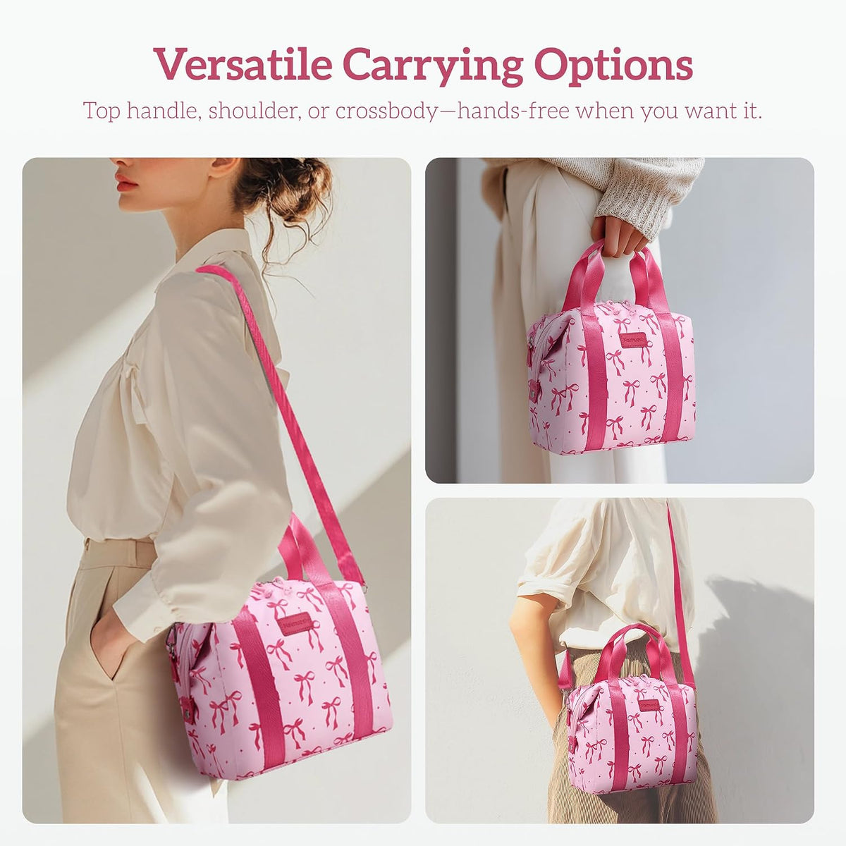 Lunch Bag Women Insulated Leakproof Lunch Box Pink bow
