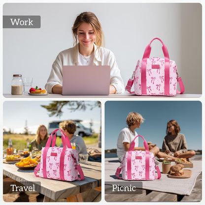 Lunch Bag Women Insulated Leakproof Lunch Box Pink bow