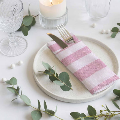 Cloth Napkins Set of 1,20x20 Inches Vintage Country Linen Stripes Washable Reusable Polyester Dinner Napkins for Holiday Parties Weddings Banquet Events,Pink