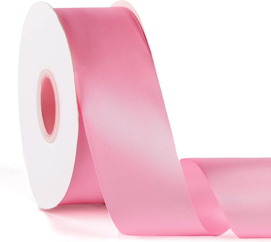 Double Faced Solid Color Peach Pink Satin Ribbon 2" X 50 Yards Continuous, High Density Polyester Ribbon for Gifts Wrapping, Wedding, Party, Crafts, Hair Bows, Flowers, Home DIY Decor