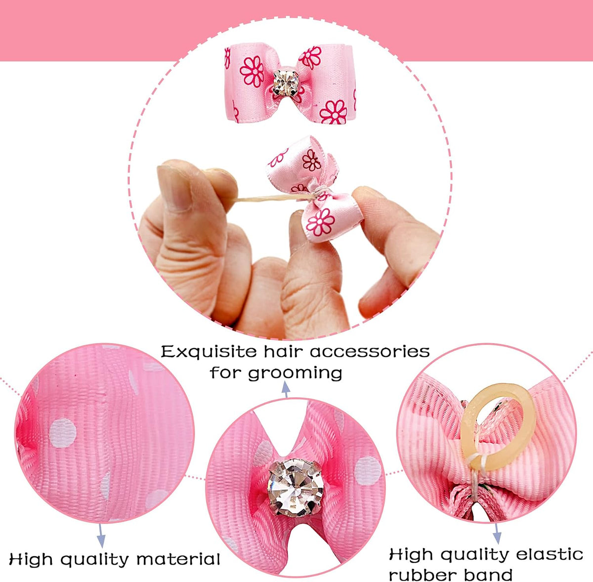 Mixed Styles Pet Cat Puppy Topknot Small Dog Hair Bows with Rubber Bands Grooming Accessories Pink Pack of 20