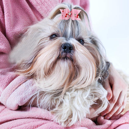 Mixed Styles Pet Cat Puppy Topknot Small Dog Hair Bows with Rubber Bands Grooming Accessories Pink Pack of 20