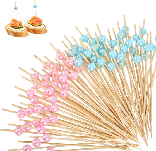 200Pcs Gender Reveal Cocktail Picks,4.7 inches Pink Blue Pearl Toothpicks for Appetizers Baby Shower Party Decorations