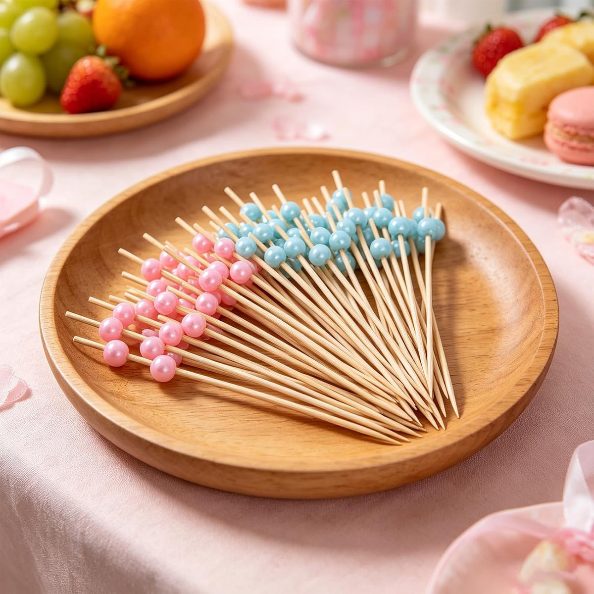 200Pcs Gender Reveal Cocktail Picks,4.7 inches Pink Blue Pearl Toothpicks for Appetizers Baby Shower Party Decorations