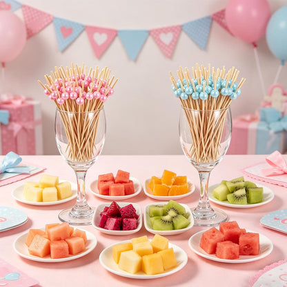 200Pcs Gender Reveal Cocktail Picks,4.7 inches Pink Blue Pearl Toothpicks for Appetizers Baby Shower Party Decorations