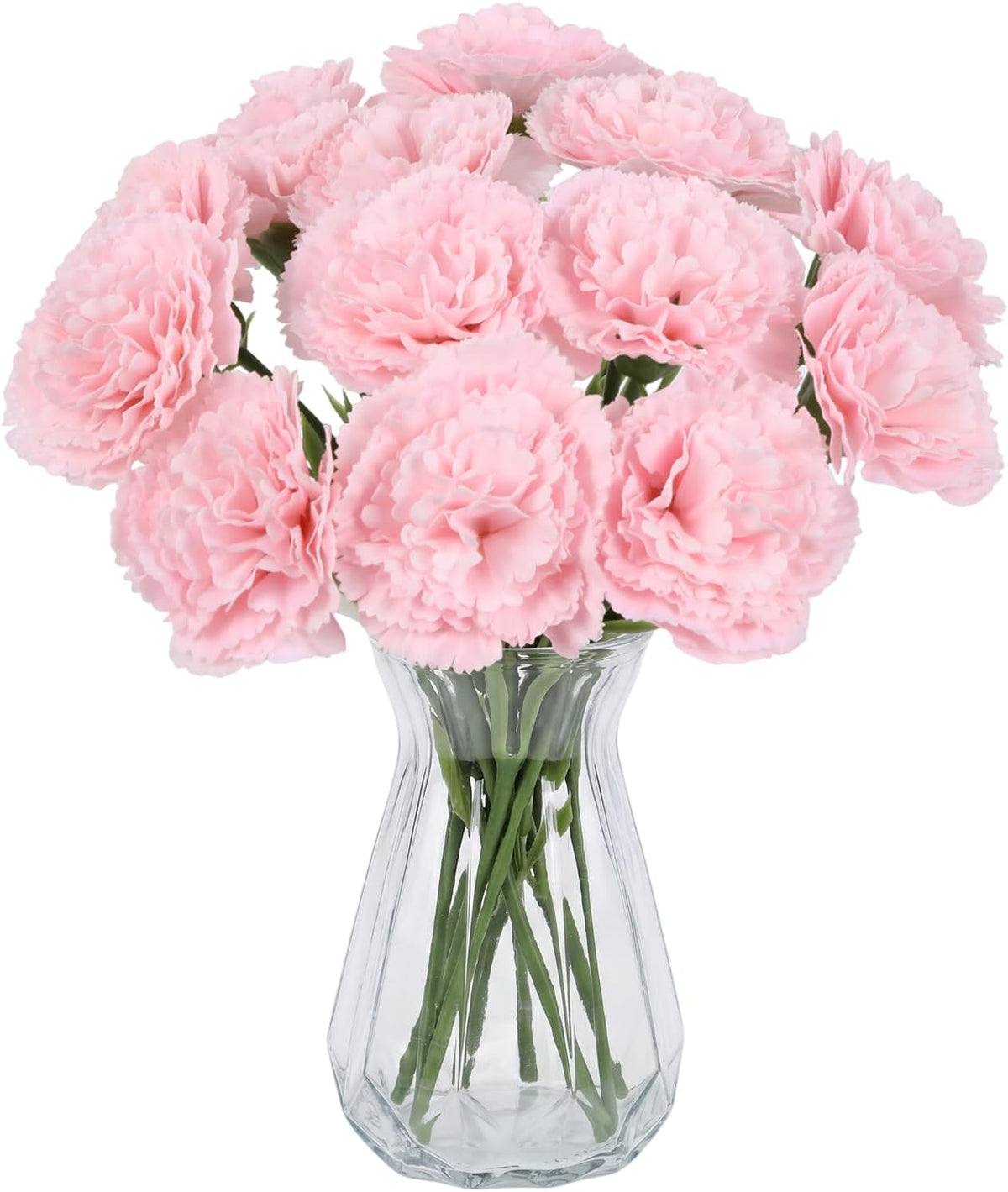 Blush Pink Carnations Artificial Flowers 15pcs Real Touch Carnation Flowers Latex Silk Flowers with Stems for Wedding Bouquets for Bridal Home Table Centerpieces (Latex Nude Pink)