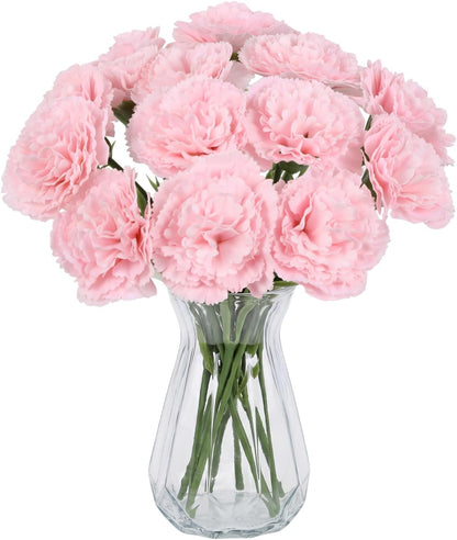 Blush Pink Carnations Artificial Flowers 15pcs Real Touch Carnation Flowers Latex Silk Flowers with Stems for Wedding Bouquets for Bridal Home Table Centerpieces (Latex Nude Pink)