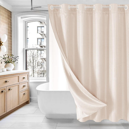 No Hook Weave Fabric Shower Curtain with Snap-in Liner Blush Pink,72x74