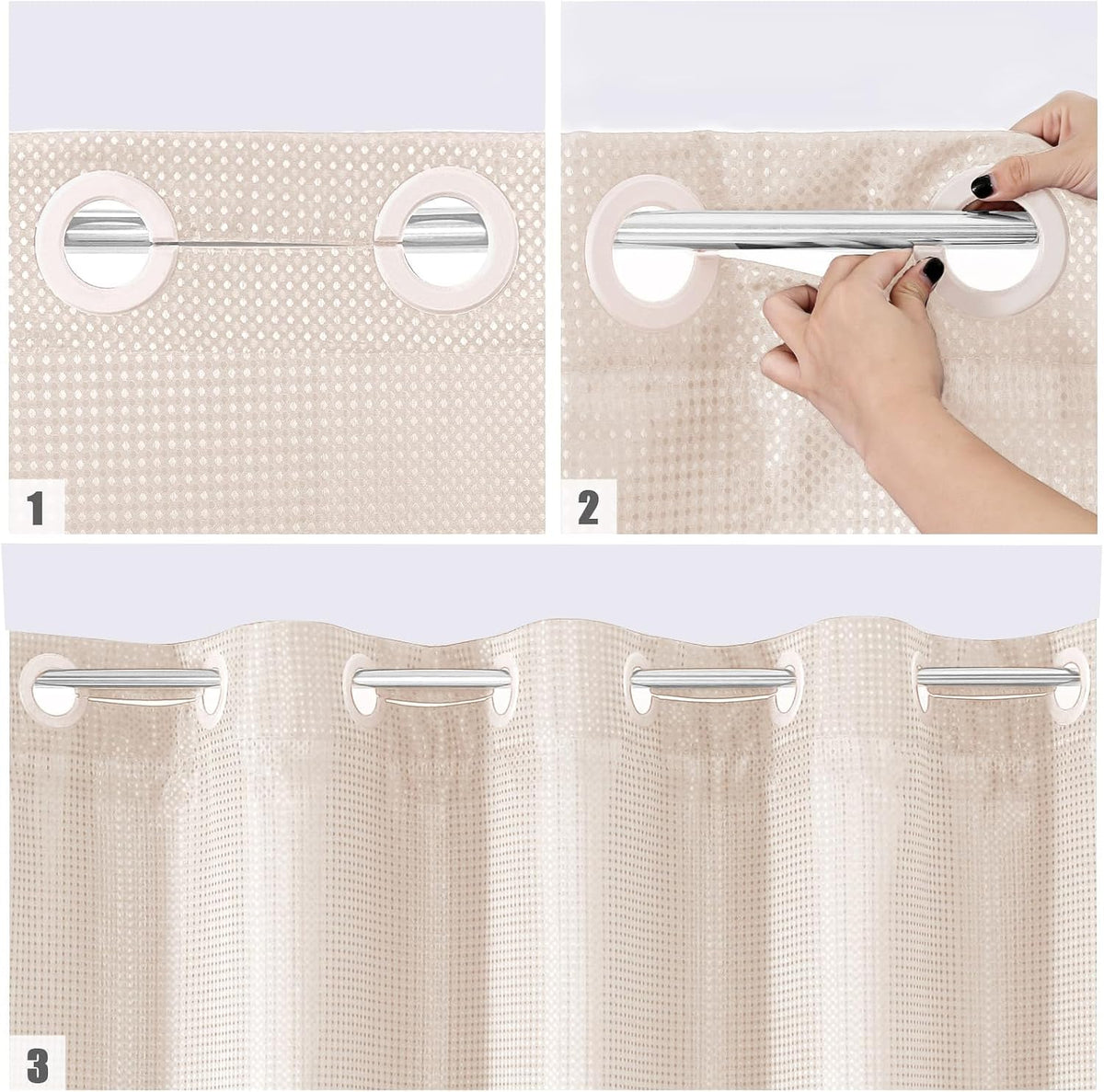 No Hook Weave Fabric Shower Curtain with Snap-in Liner Blush Pink,72x74