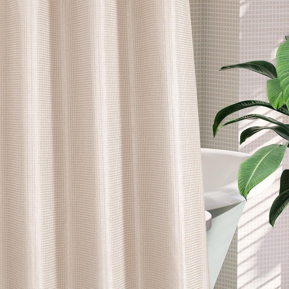 No Hook Weave Fabric Shower Curtain with Snap-in Liner Blush Pink,72x74