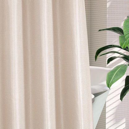 No Hook Weave Fabric Shower Curtain with Snap-in Liner Blush Pink,72x74