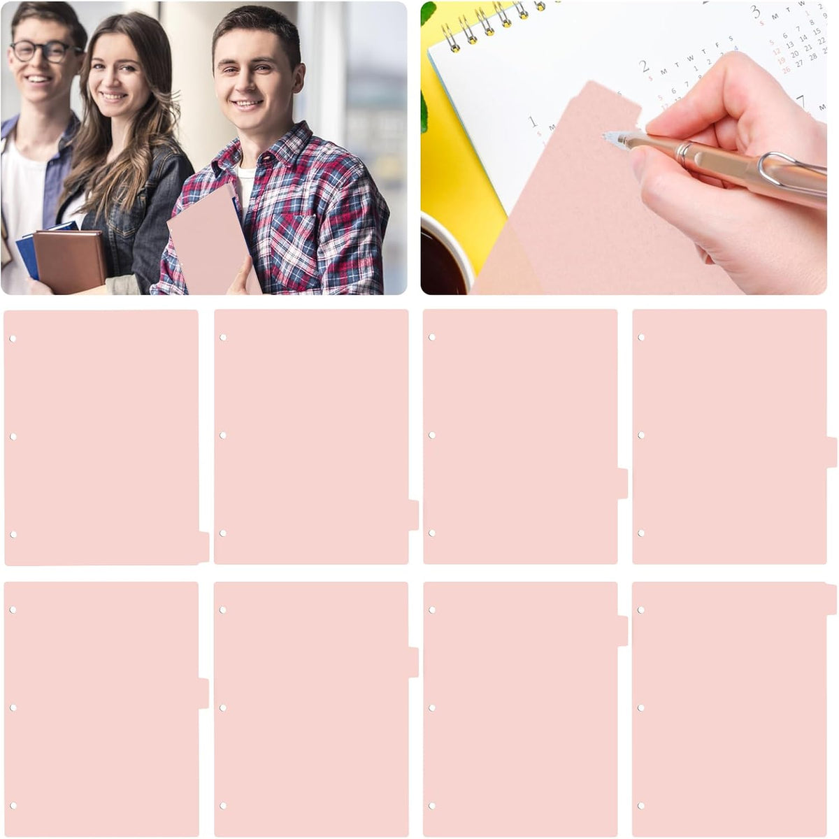 3 Ring Pink Binder Dividers with 8-Tabs, A4 Pink Binder Dividers, Sturdy Plastic Dividers, Aesthetic Dividers for Binder, Suitable for Notebooks and Binders, Tabs for Binder, 3 Hole Punch (Pink,A4)