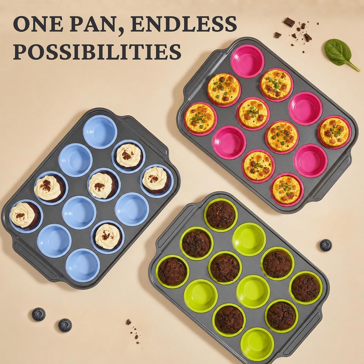 Silicone Muffin Pans for Baking with Metal Frame, Egg Bite Molds, Cupcake Pans 12 Regular Size, Muffin Tins Easy to Pop Nonstick Non Toxic Bakeware for Oven,Rose Pink