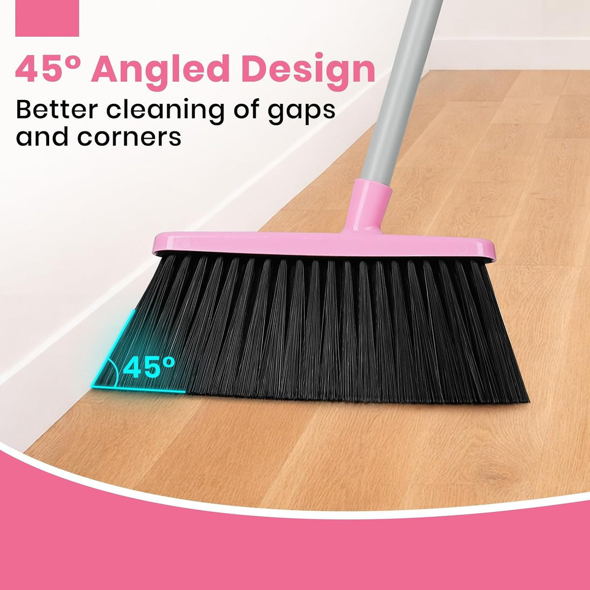 Pink Broom and Dustpan Set,58” Long Adjustable Handle Small Broom with Stand up Dustpan Combo Set with Dust Pan Teeth,for Indoor Home Office Floor Cleaning