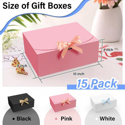 PEKGRIL 15 PCs Gift Boxes, 10X8X4 Inch Proposal Box with Ribbon, Pink Box