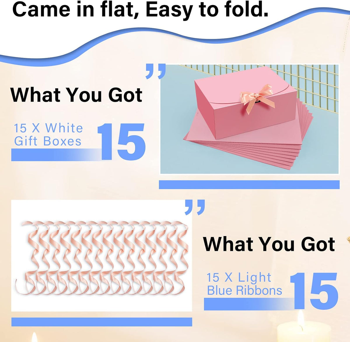 PEKGRIL 15 PCs Gift Boxes, 10X8X4 Inch Proposal Box with Ribbon, Pink Box
