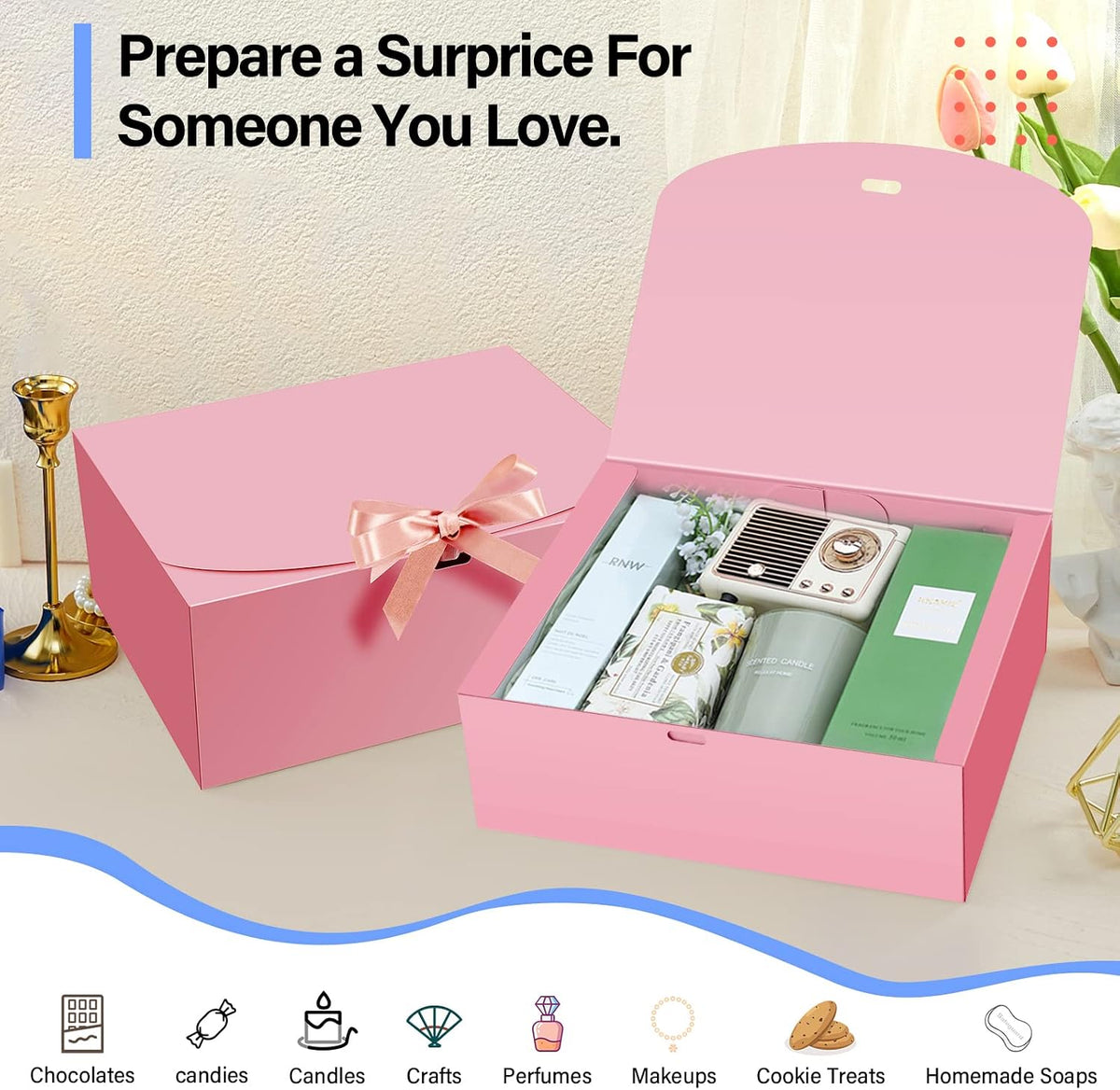 PEKGRIL 15 PCs Gift Boxes, 10X8X4 Inch Proposal Box with Ribbon, Pink Box