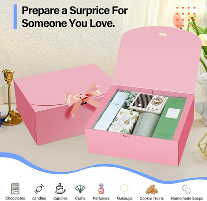 PEKGRIL 15 PCs Gift Boxes, 10X8X4 Inch Proposal Box with Ribbon, Pink Box