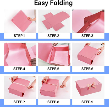 PEKGRIL 15 PCs Gift Boxes, 10X8X4 Inch Proposal Box with Ribbon, Pink Box