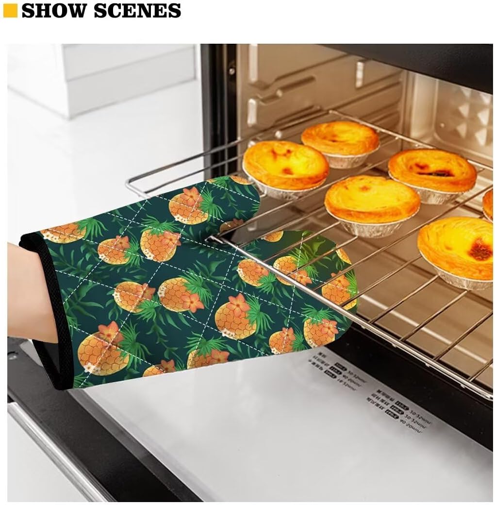 Grip Soft Heat Resistance 2 Piece Cute Pink Strawberry Oven Mitts Set for Cooking BBQ Quilted Inner Lining Skid Resistant Kitchen Oven Mittens
