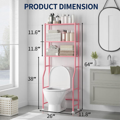 GloTika 3-Tier Over Toilet Storage, Anti-Wobble, Pink