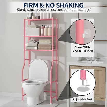 GloTika 3-Tier Over Toilet Storage, Anti-Wobble, Pink