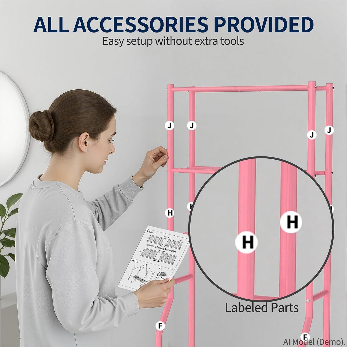 GloTika 3-Tier Over Toilet Storage, Anti-Wobble, Pink