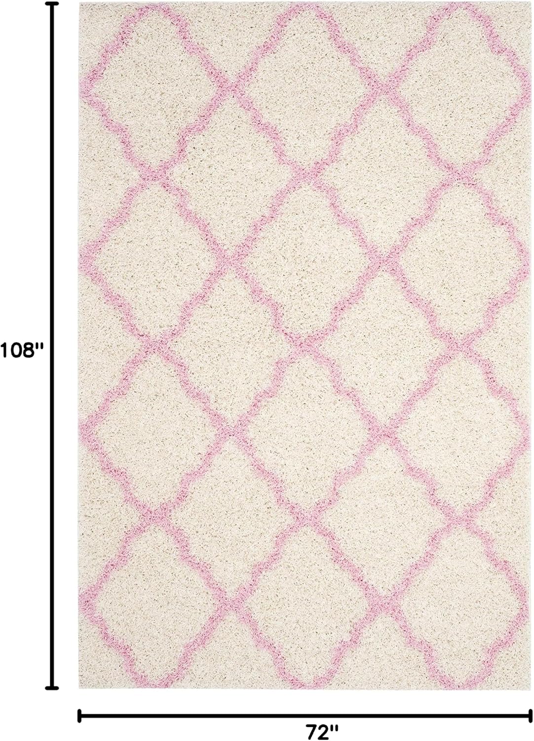 Dallas Shag Collection Area Rug - 6' x 9', Ivory & Light Pink, Trellis Design, Non-Shedding & Easy Care, 1.5-inch Thick Ideal for High Traffic Areas in Living Room, Bedroom (SGD257P)