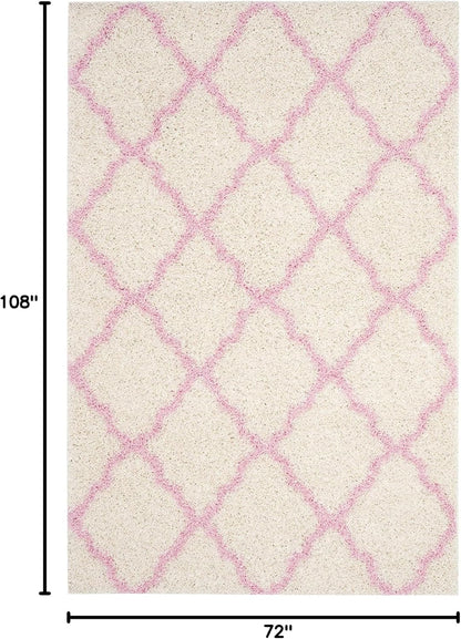 Dallas Shag Collection Area Rug - 6' x 9', Ivory & Light Pink, Trellis Design, Non-Shedding & Easy Care, 1.5-inch Thick Ideal for High Traffic Areas in Living Room, Bedroom (SGD257P)
