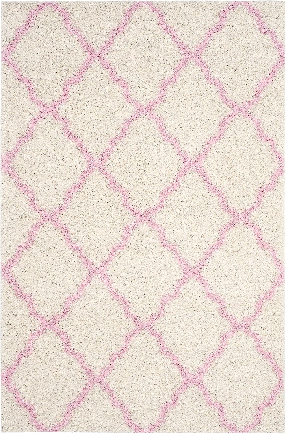 Dallas Shag Collection Area Rug - 6' x 9', Ivory & Light Pink, Trellis Design, Non-Shedding & Easy Care, 1.5-inch Thick Ideal for High Traffic Areas in Living Room, Bedroom (SGD257P)
