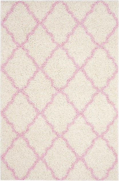 Dallas Shag Collection Area Rug - 6' x 9', Ivory & Light Pink, Trellis Design, Non-Shedding & Easy Care, 1.5-inch Thick Ideal for High Traffic Areas in Living Room, Bedroom (SGD257P)