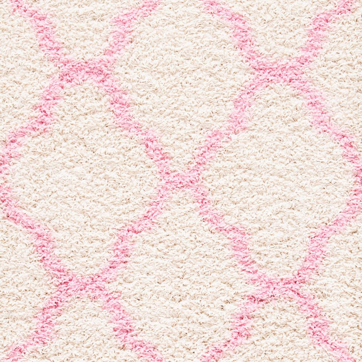 Dallas Shag Collection Area Rug - 6' x 9', Ivory & Light Pink, Trellis Design, Non-Shedding & Easy Care, 1.5-inch Thick Ideal for High Traffic Areas in Living Room, Bedroom (SGD257P)