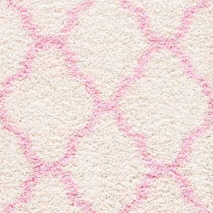 Dallas Shag Collection Area Rug - 6' x 9', Ivory & Light Pink, Trellis Design, Non-Shedding & Easy Care, 1.5-inch Thick Ideal for High Traffic Areas in Living Room, Bedroom (SGD257P)