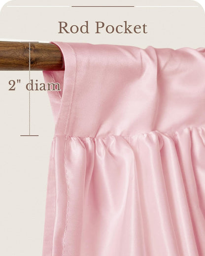 Pink Valance Farmhouse Window Curtains 18 Inches Long for Kitchen & Bathroom, Pink Satin Texture Ruffled Three-Tiered Valance for Bedroom, Luxury Light Filtering, 52 W