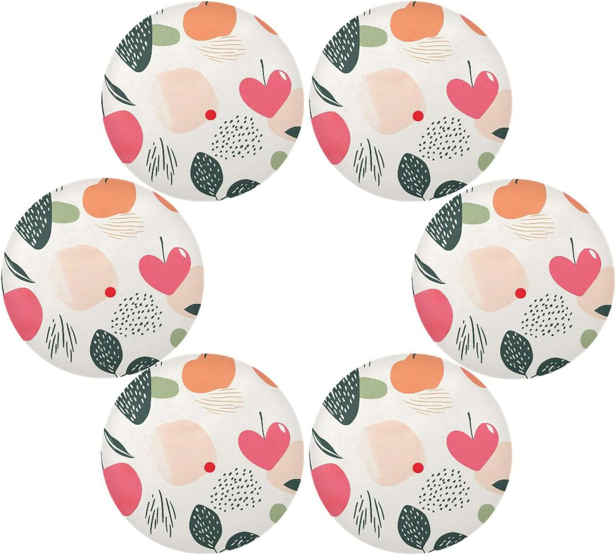 Round Placemats Set of 4 Peach and Heart Washable Non-Slip Heat Resistant Place Mats, 15.4” Dining Table Place Mats for Kitchen Holiday Party Decoration