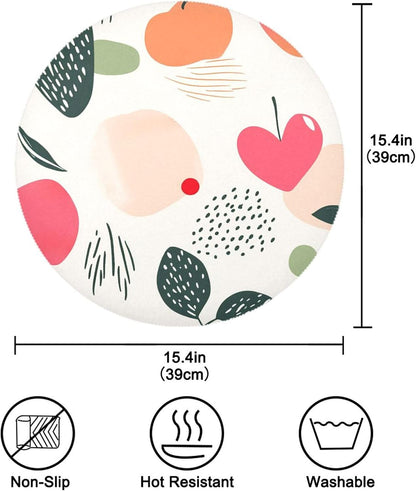 Round Placemats Set of 4 Peach and Heart Washable Non-Slip Heat Resistant Place Mats, 15.4” Dining Table Place Mats for Kitchen Holiday Party Decoration