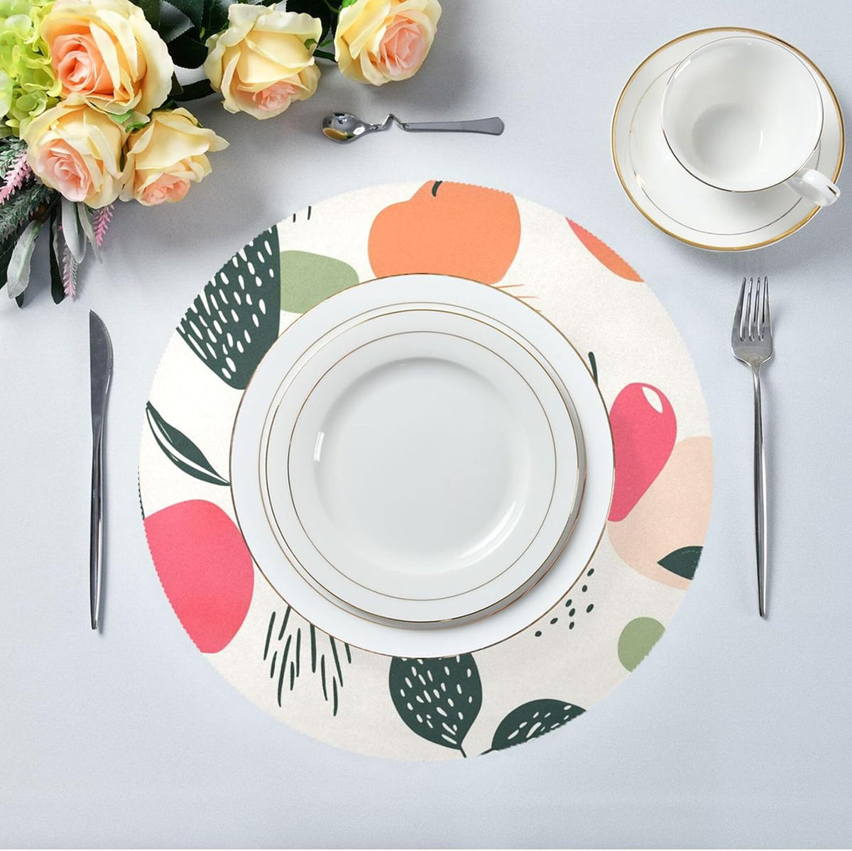 Round Placemats Set of 4 Peach and Heart Washable Non-Slip Heat Resistant Place Mats, 15.4” Dining Table Place Mats for Kitchen Holiday Party Decoration